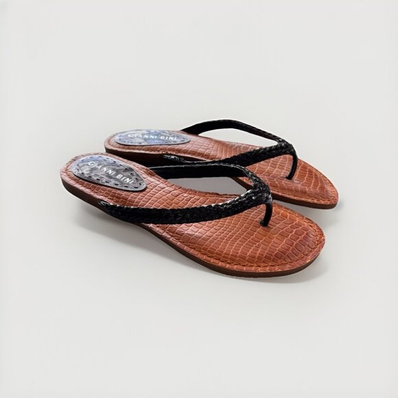 GIANNI BINI black flat sandals size 6 M Brown Embossed Crocodile - Picture 1 of 5